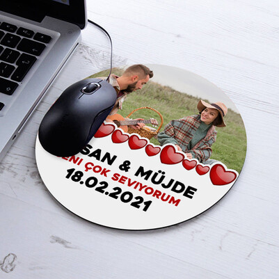 Romantik Fotoğraflı Yuvarlak Mousepad - Thumbnail