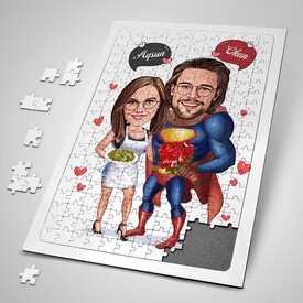  - Romantik Kahraman ve Sevgilisi Karikatürlü Puzzle