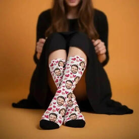  - Romantik Kalpler Sevgiliye Özel Kafa Baskılı Çorap