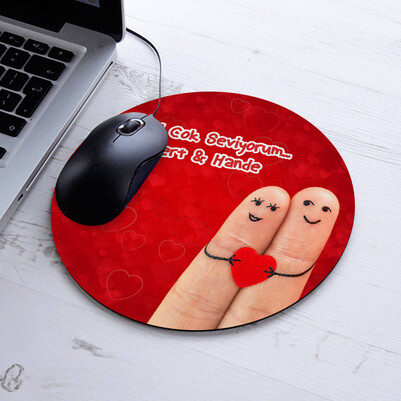 Romantik Parmaklar Yuvarlak Mousepad - Thumbnail