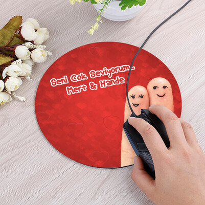 Romantik Parmaklar Yuvarlak Mousepad - Thumbnail