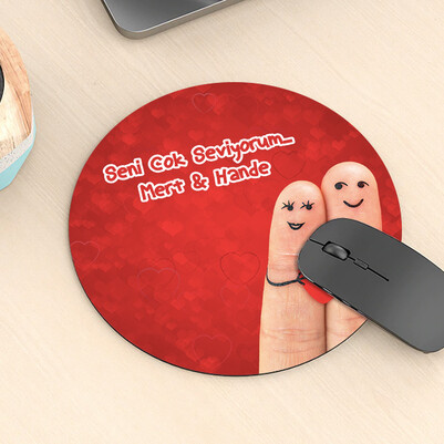 Romantik Parmaklar Yuvarlak Mousepad - Thumbnail