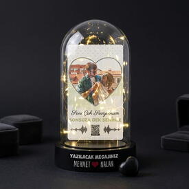  - Romantik Spotify Ses İzi Tasarımlı Işıklı Fanus