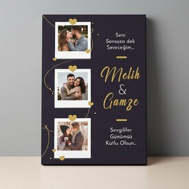 Romantik Tasarımlı 3 Fotolu Kanvas Tablo - Thumbnail