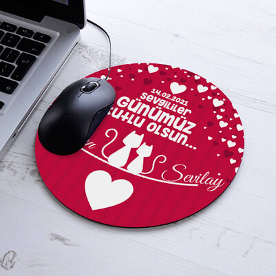 Romantil Sevgililer Günü Yuvarlak Mousepad - Thumbnail