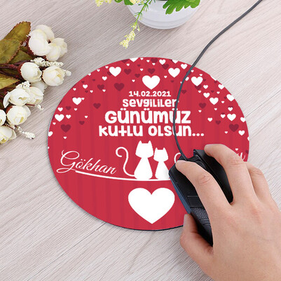 Romantil Sevgililer Günü Yuvarlak Mousepad - Thumbnail