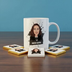  - Şahane Kadın Karikatürlü Kupa ve Çikolata