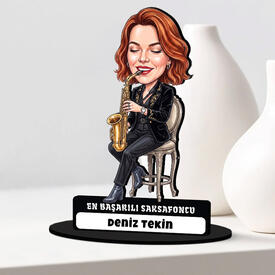 Saksafon Sanatçısı Müzisyen Kadın Karikatürlü Biblo - Thumbnail