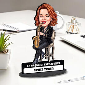  - Saksafon Sanatçısı Müzisyen Kadın Karikatürlü Biblo