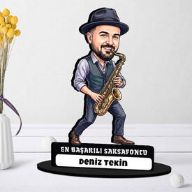 Saksafoncu Müzisyen Erkek Karikatürlü Biblo - Thumbnail