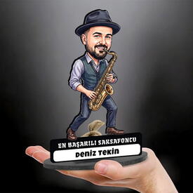  - Saksafoncu Müzisyen Erkek Karikatürlü Biblo