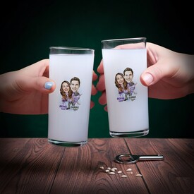  - Sana Aşığım Karikatürlü İkili Rakı Bardağı Seti