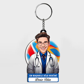  - Hediyelik - Erkek Aile Hekimi Karikatürlü Anahtarlık