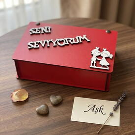  - Seni Seviyorum Yazılı Kare Ahşap Kutu