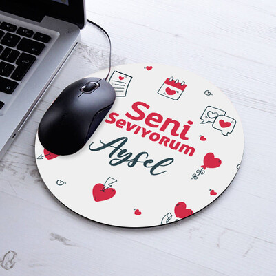 Seni Seviyorum Yuvarlak Mousepad - Thumbnail