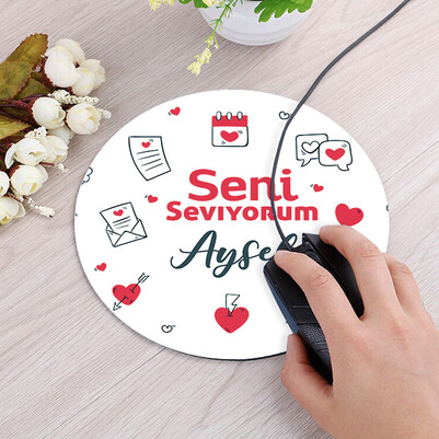 Seni Seviyorum Yuvarlak Mousepad - Thumbnail