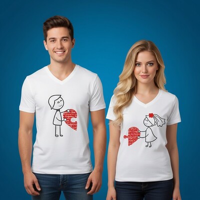 Sevgili Tişörtleri - 2li Birleşen Kalpler T-Shirt