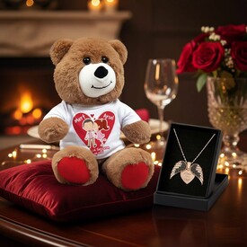  - Sevgililere Özel Ayıcık ve Melek Kanadı Kolye