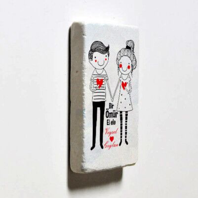 Sevgililere Özel El Ele Taş Buzdolabı Magneti - Thumbnail