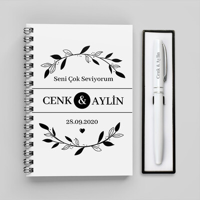  - Sevgililere Özel İki İsimli Defter Ve Kalem Seti