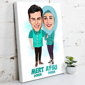 Sevgilim ve Ben Esprili Karikatürlü Tablo - Thumbnail