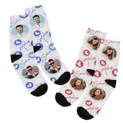 Sevgiliye Hediye Fotoğraflı 2'li Çorap Seti - Thumbnail
