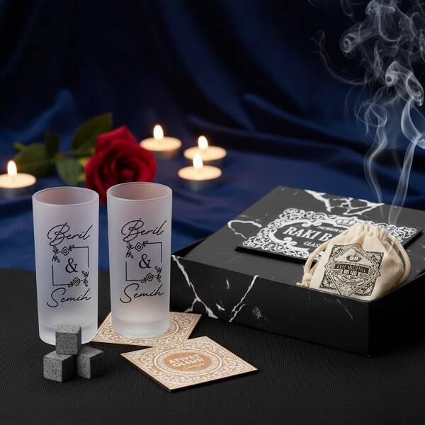 Sevgiliye Hediye Rakı Bardağı Seti Hediye Kutusu