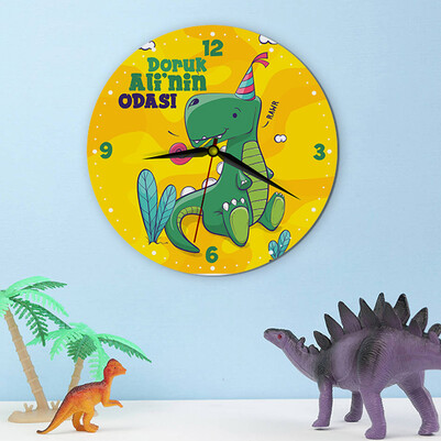 Sevimli Dinozor Çocuk Duvar Saati - Thumbnail