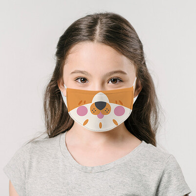 Sevimli Kaplan Tasarım Çocuk Maskesi - Thumbnail