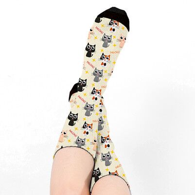 Sevimli Kedicik Tasarımlı Kadın Çorap - Thumbnail