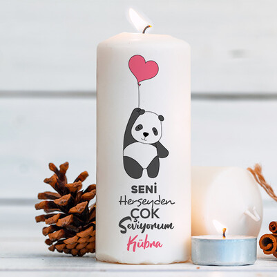 Sevimli Panda Romantik Mum - Thumbnail