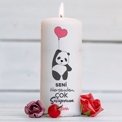 Sevimli Panda Romantik Mum - Thumbnail