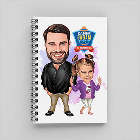 Şık Baba ve Kızı Karikatürlü Defter - Thumbnail