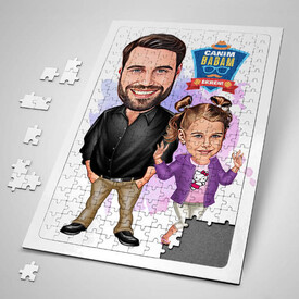  - Şık Baba ve Kızı Karikatürlü Puzzle