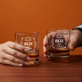  - Şık Tasarımlı İsimli ve Tarihli İkili Viski Bardağı