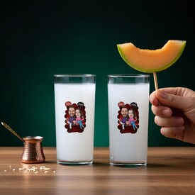  - Sinemadaki Çift Karikatürlü İkili Rakı Bardağı Seti