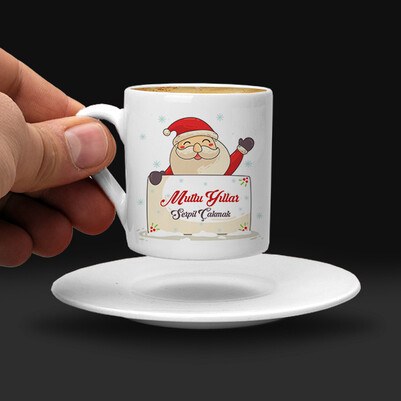 Şirin Noel Baba Baskılı Yılbaşı Kahve Fincanı - Thumbnail