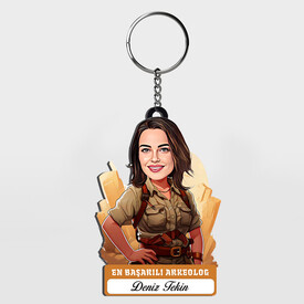  - Hediyelik - Kadın Arkeolog Karikatürlü Anahtarlık
