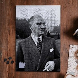 Siyah Beyaz Atatürk Resimli Puzzle - Thumbnail
