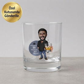  - Siyah Gömlekli Erkek Karikatürlü Viski Bardağı