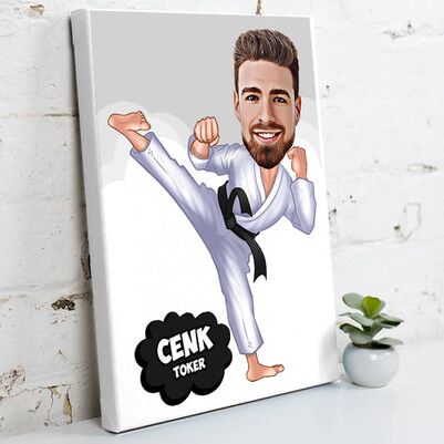  - Siyah Kuşak Karateci Karikatürlü Kanvas Tablo