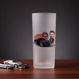  - Siyah Spor Araba ve Ben Karikatürlü Rakı Bardağı