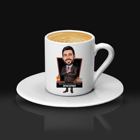 Siyah Takım Elbiseli Öğretmen Karikatürlü Kahve Fincanı - Thumbnail