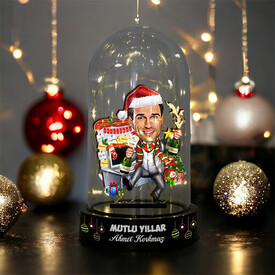 Şömine Önündeki Noel Baba Karikatürlü Fanus Biblo - Thumbnail