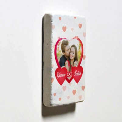 Sonsuz Aşkım Fotoğraflı Taş Buzdolabı Magneti - Thumbnail