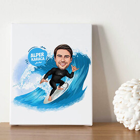Sörfçü Adam Karikatürlü Kanvas Tablo - Thumbnail