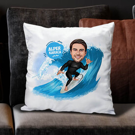  - Sörfçü Adam Karikatürlü Yastık