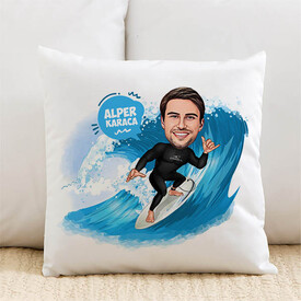 Sörfçü Adam Karikatürlü Yastık - Thumbnail