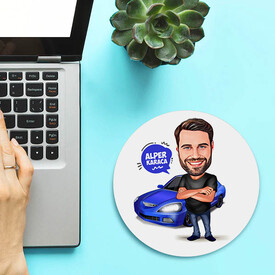 Spor Araba Aşığı Erkek Karikatürlü Mousepad - Thumbnail