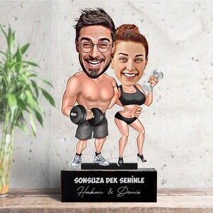 Sporcu Çiftler Karikatürlü Biblo - Thumbnail